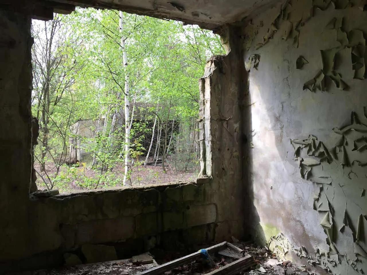 Zdjęcie opuszczonego miejsca: Dwa niewielkie budynki, ruiny i mały komin z drabiną